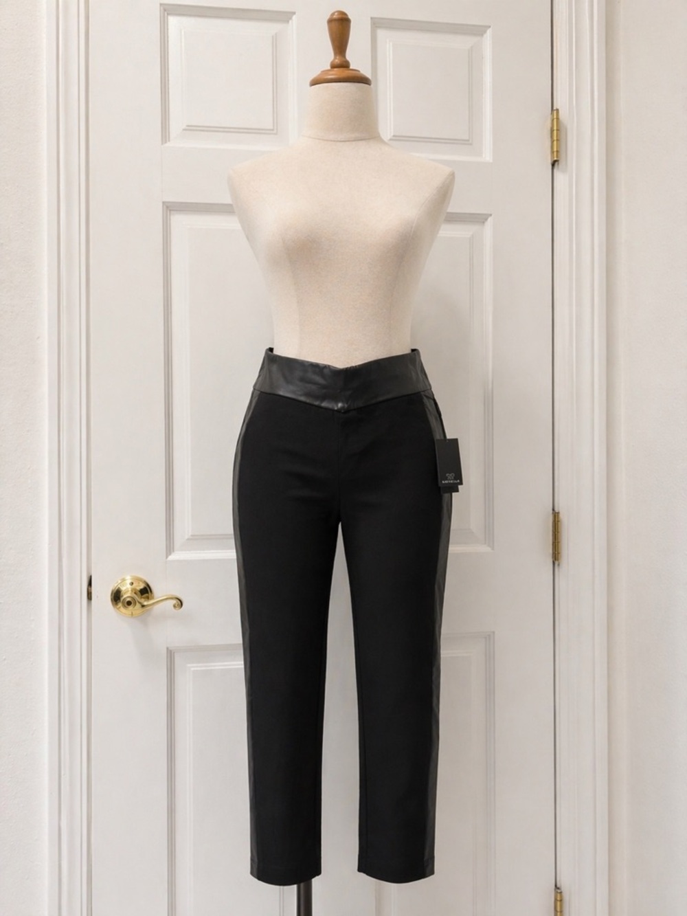 Rafaella Black Stretch Pull-On Pants with Faux Leather Trim